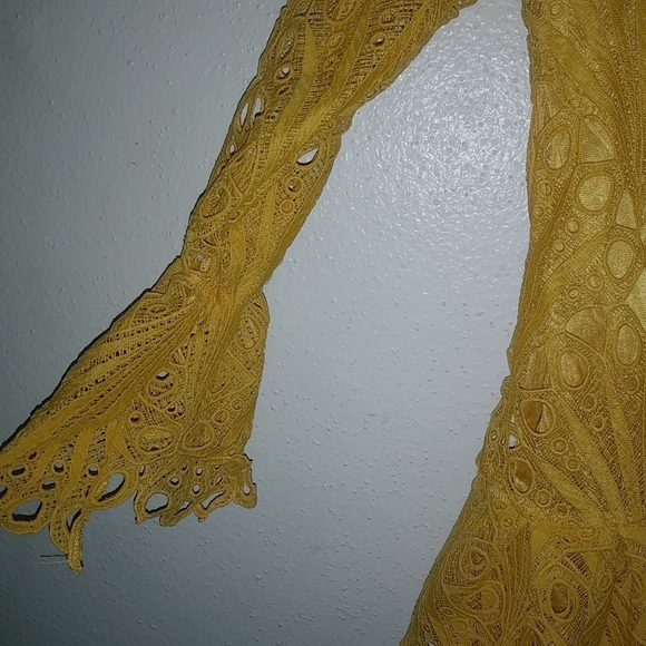 Blueprint Leni M Applique Lace Long Sleeved Mustard Yellow Mini Dress - Picture 6 of 10